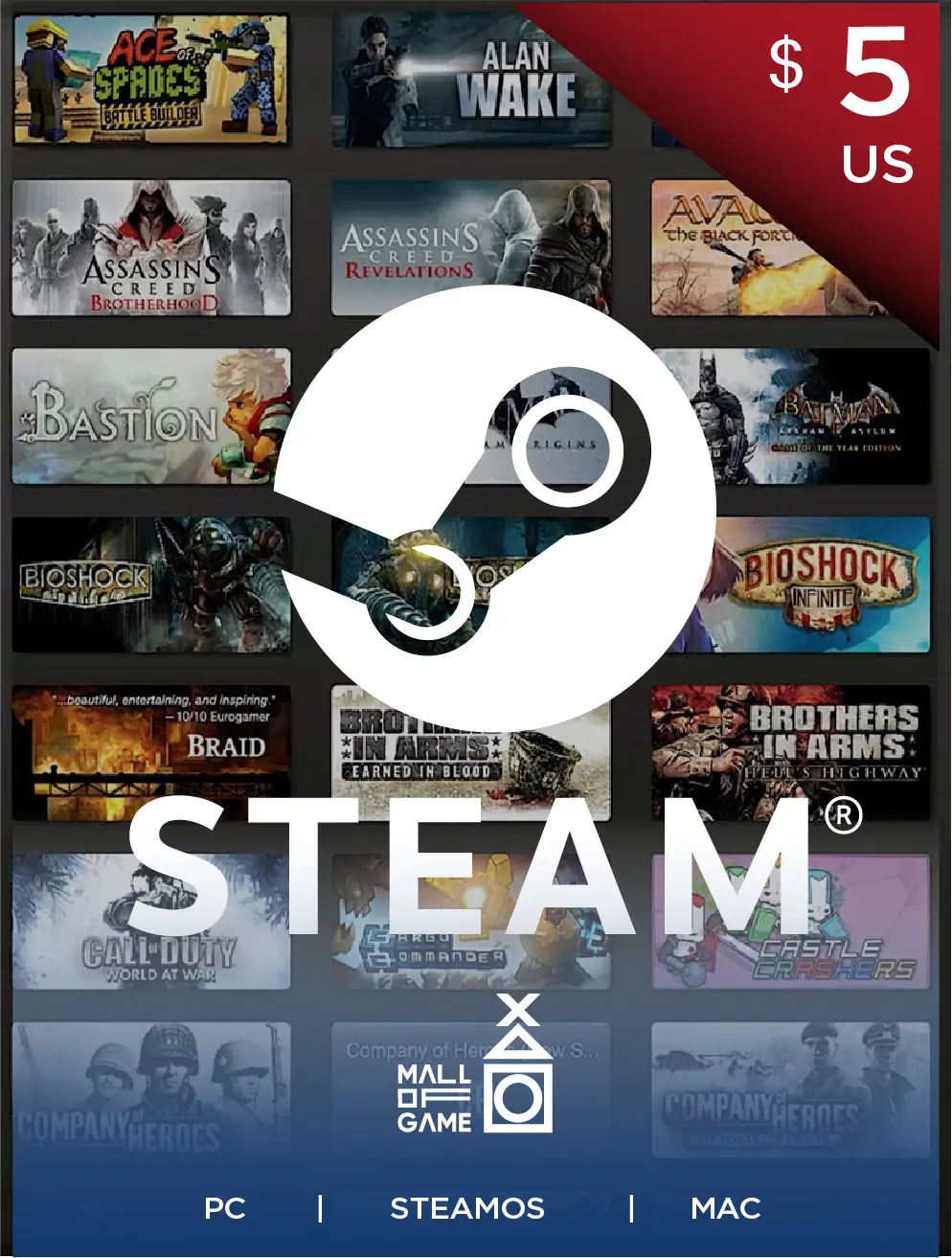 Steam Wallet Code USD5 (US)